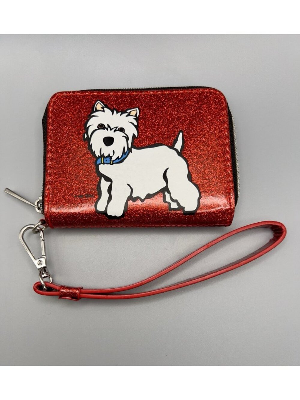 Marc Tetro Red Glitter Westie Wristlet Wallet